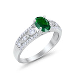 Art Deco Wedding Ring Oval Simulated Cubic Zirconia 925 Sterling Silver
