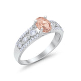 Art Deco Wedding Ring Oval Simulated Cubic Zirconia 925 Sterling Silver