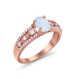 Art Deco Wedding Ring Oval Simulated Cubic Zirconia 925 Sterling Silver