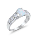 Art Deco Wedding Ring Oval Simulated Cubic Zirconia 925 Sterling Silver