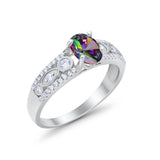 Art Deco Wedding Ring Oval Simulated Cubic Zirconia 925 Sterling Silver