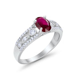 Art Deco Wedding Ring Oval Simulated Cubic Zirconia 925 Sterling Silver