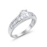 Art Deco Wedding Ring Oval Simulated Cubic Zirconia 925 Sterling Silver