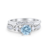 Art Deco Filigree Wedding Engagement Ring Bridal Set Band Round Cubic Zirconia 925 Sterling Silver