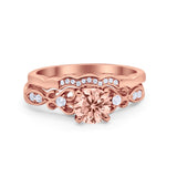 Art Deco Filigree Wedding Engagement Ring Bridal Set Band Round Cubic Zirconia 925 Sterling Silver