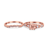 Art Deco Filigree Wedding Engagement Ring Bridal Set Band Round Cubic Zirconia 925 Sterling Silver