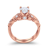 Art Deco Filigree Wedding Engagement Ring Bridal Set Band Round Cubic Zirconia 925 Sterling Silver