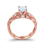 Art Deco Filigree Wedding Engagement Ring Bridal Set Band Round Cubic Zirconia 925 Sterling Silver