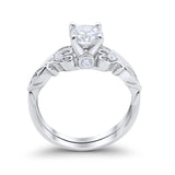 Art Deco Filigree Wedding Engagement Ring Bridal Set Band Round Cubic Zirconia 925 Sterling Silver