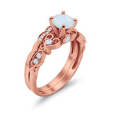 Art Deco Filigree Wedding Engagement Ring Bridal Set Band Round Cubic Zirconia 925 Sterling Silver