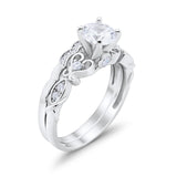 Art Deco Filigree Wedding Engagement Ring Bridal Set Band Round Cubic Zirconia 925 Sterling Silver