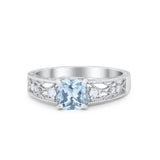 Art Deco Cushion Wedding Engagement Ring Round Cubic Zirconia 925 Sterling Silver