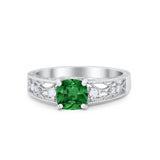 Art Deco Cushion Wedding Engagement Ring Round Cubic Zirconia 925 Sterling Silver
