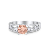 Art Deco Cushion Wedding Engagement Ring Round Cubic Zirconia 925 Sterling Silver