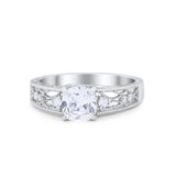 Art Deco Cushion Wedding Engagement Ring Round Cubic Zirconia 925 Sterling Silver