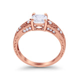 Art Deco Cushion Wedding Engagement Ring Round Cubic Zirconia 925 Sterling Silver