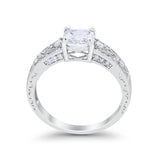 Art Deco Cushion Wedding Engagement Ring Round Cubic Zirconia 925 Sterling Silver