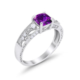 Art Deco Cushion Wedding Engagement Ring Round Cubic Zirconia 925 Sterling Silver