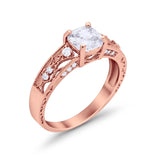 Art Deco Cushion Wedding Engagement Ring Round Cubic Zirconia 925 Sterling Silver