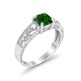 Art Deco Cushion Wedding Engagement Ring Round Cubic Zirconia 925 Sterling Silver
