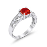 Art Deco Cushion Wedding Engagement Ring Round Cubic Zirconia 925 Sterling Silver