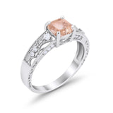 Art Deco Cushion Wedding Engagement Ring Round Cubic Zirconia 925 Sterling Silver