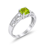 Art Deco Cushion Wedding Engagement Ring Round Cubic Zirconia 925 Sterling Silver