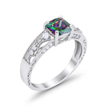 Art Deco Cushion Wedding Engagement Ring Round Cubic Zirconia 925 Sterling Silver