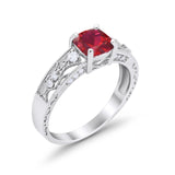 Art Deco Cushion Wedding Engagement Ring Round Cubic Zirconia 925 Sterling Silver