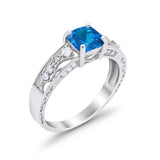 Art Deco Cushion Wedding Engagement Ring Round Cubic Zirconia 925 Sterling Silver