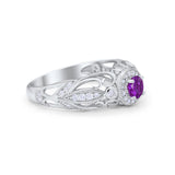 Halo Art Deco Filigree Wedding Engagement Ring Round Cubic Zirconia 925 Sterling Silver