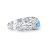 Halo Art Deco Filigree Wedding Engagement Ring Round Cubic Zirconia 925 Sterling Silver