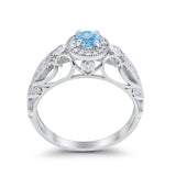 Halo Art Deco Filigree Wedding Engagement Ring Round Cubic Zirconia 925 Sterling Silver