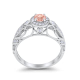 Halo Art Deco Filigree Wedding Engagement Ring Round Cubic Zirconia 925 Sterling Silver