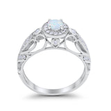 Halo Art Deco Filigree Wedding Engagement Ring Round Cubic Zirconia 925 Sterling Silver