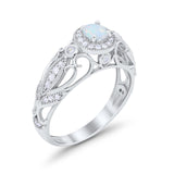 Halo Art Deco Filigree Wedding Engagement Ring Round Cubic Zirconia 925 Sterling Silver