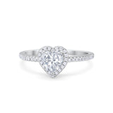 Halo Art Deco Heart Promise Ring Round Cubic Zirconia 925 Sterling Silver