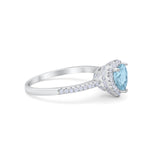 Halo Art Deco Heart Promise Ring Round Cubic Zirconia 925 Sterling Silver
