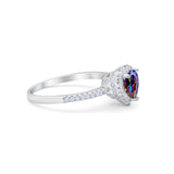 Halo Art Deco Heart Promise Ring Round Cubic Zirconia 925 Sterling Silver