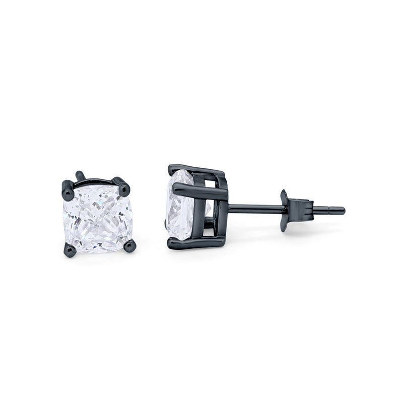 Solitaire Cushion Cut Cubic Zirconia Stud Earrings 925 Sterling Silver