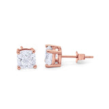 Solitaire Cushion Cut Cubic Zirconia Stud Earrings 925 Sterling Silver