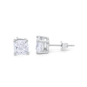 Solitaire Cushion Cut Cubic Zirconia Stud Earrings 925 Sterling Silver