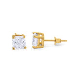 Solitaire Cushion Cut Cubic Zirconia Stud Earrings 925 Sterling Silver