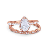 Art Deco Teardrop Wedding Ring Simulated Cubic Zirconia 925 Sterling Silver