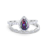 Art Deco Teardrop Wedding Ring Simulated Cubic Zirconia 925 Sterling Silver