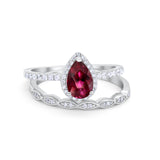 Art Deco Teardrop Wedding Ring Simulated Cubic Zirconia 925 Sterling Silver