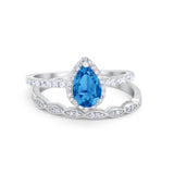 Art Deco Teardrop Wedding Ring Simulated Cubic Zirconia 925 Sterling Silver