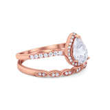 Art Deco Teardrop Wedding Ring Simulated Cubic Zirconia 925 Sterling Silver