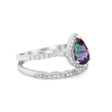 Art Deco Teardrop Wedding Ring Simulated Cubic Zirconia 925 Sterling Silver