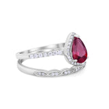 Art Deco Teardrop Wedding Ring Simulated Cubic Zirconia 925 Sterling Silver